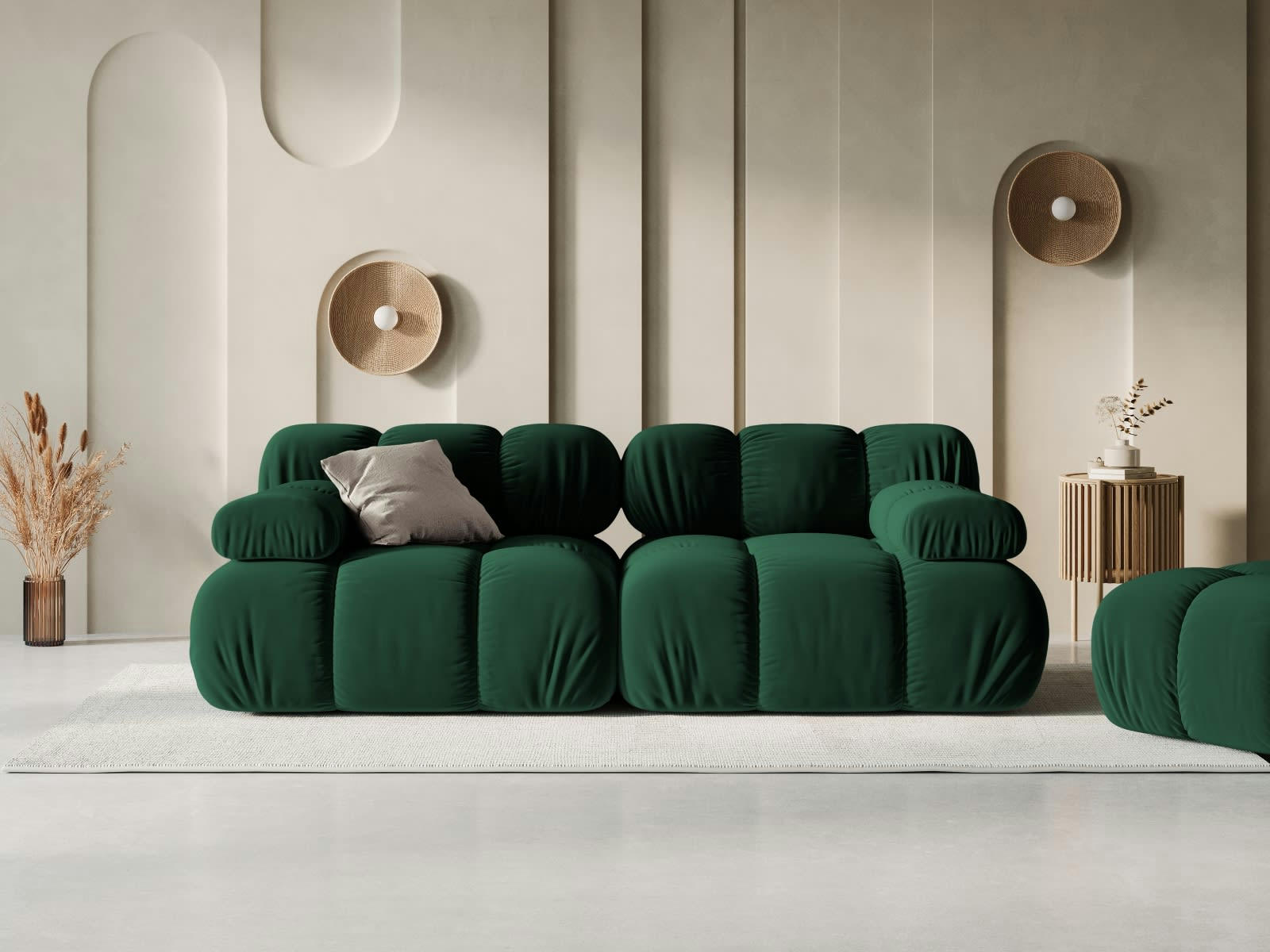 BELLIS - Canapé modulable 2 places en tissu velours vert bouteille