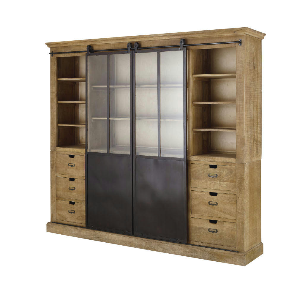 Germain - Bibliothèque 2 portes en manguier massif et métal