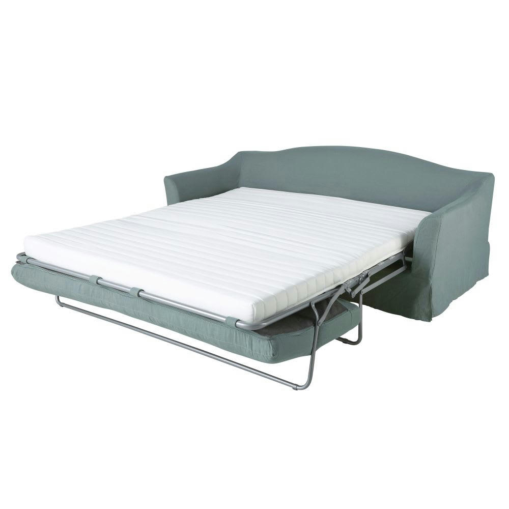 Anaelle - Canapé convertible 3/4 places en lin bleu céladon