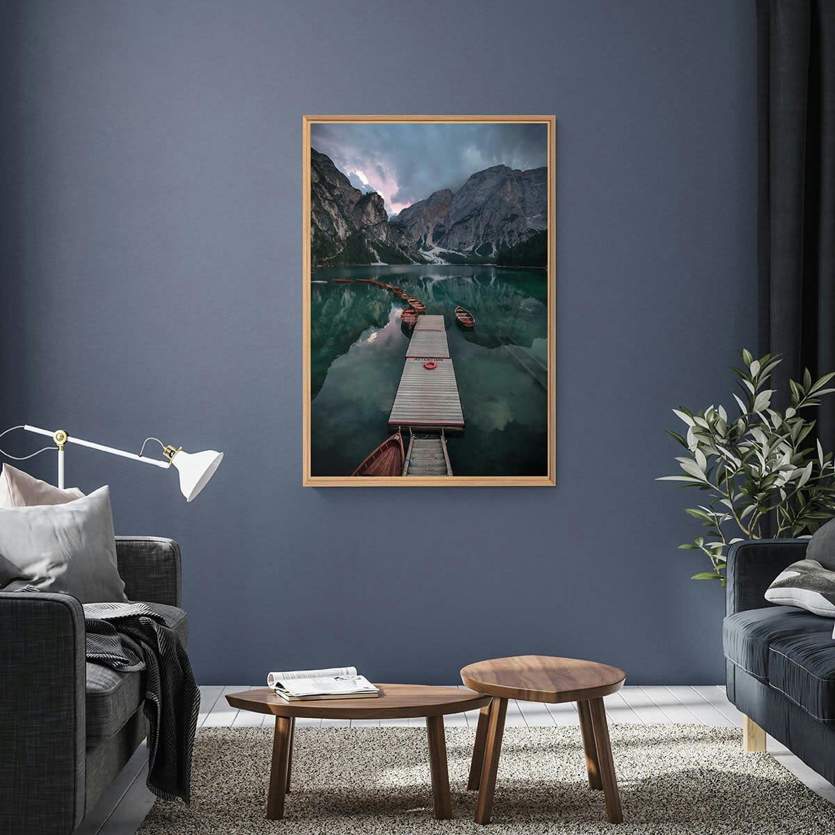 GRANDS ESPACES - Tableau mural encadré barque en montagne 65x97 cm