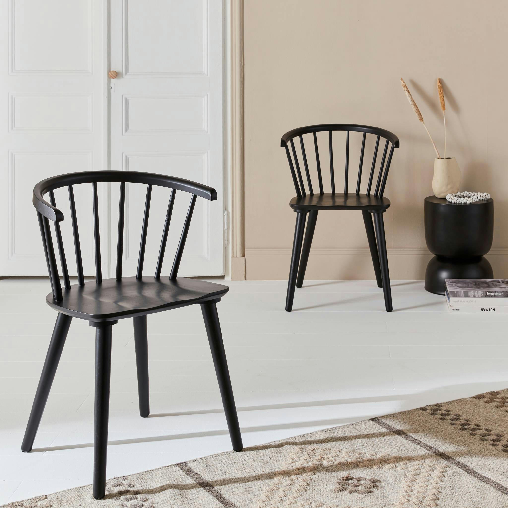 PAULA - Lot de 2 chaises noires à barreaux en bois et contreplaqué