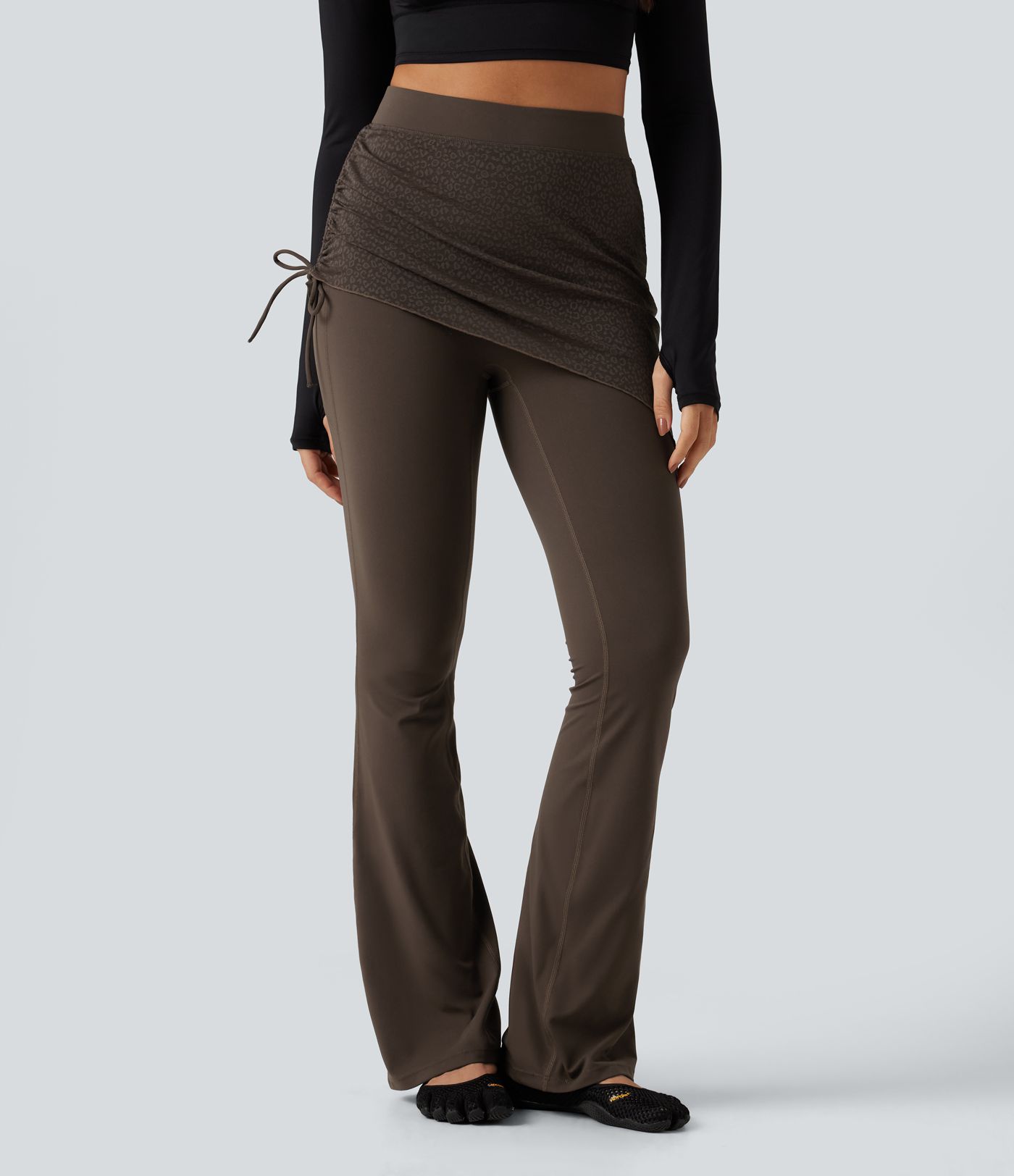 Legging de yoga bootcut Halara UltraSculpt™ taille haute, dentelle contrastée et imprimé léopard avec poches