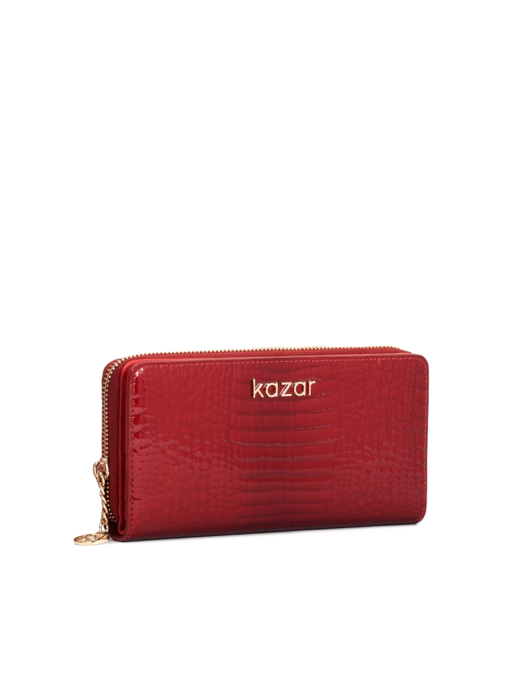 Elegant red patent leather walled in embossed pattern