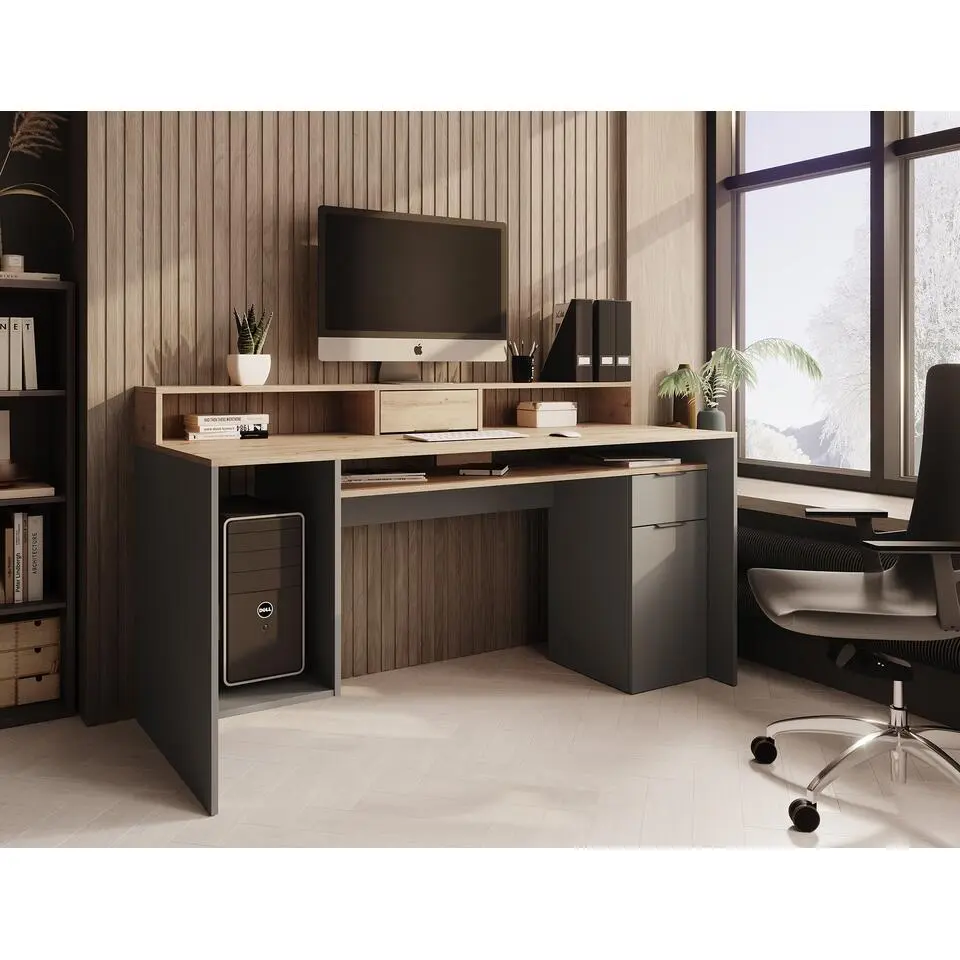 Meubella - Bureau Ryan - Grijs - Eiken - 160 cm