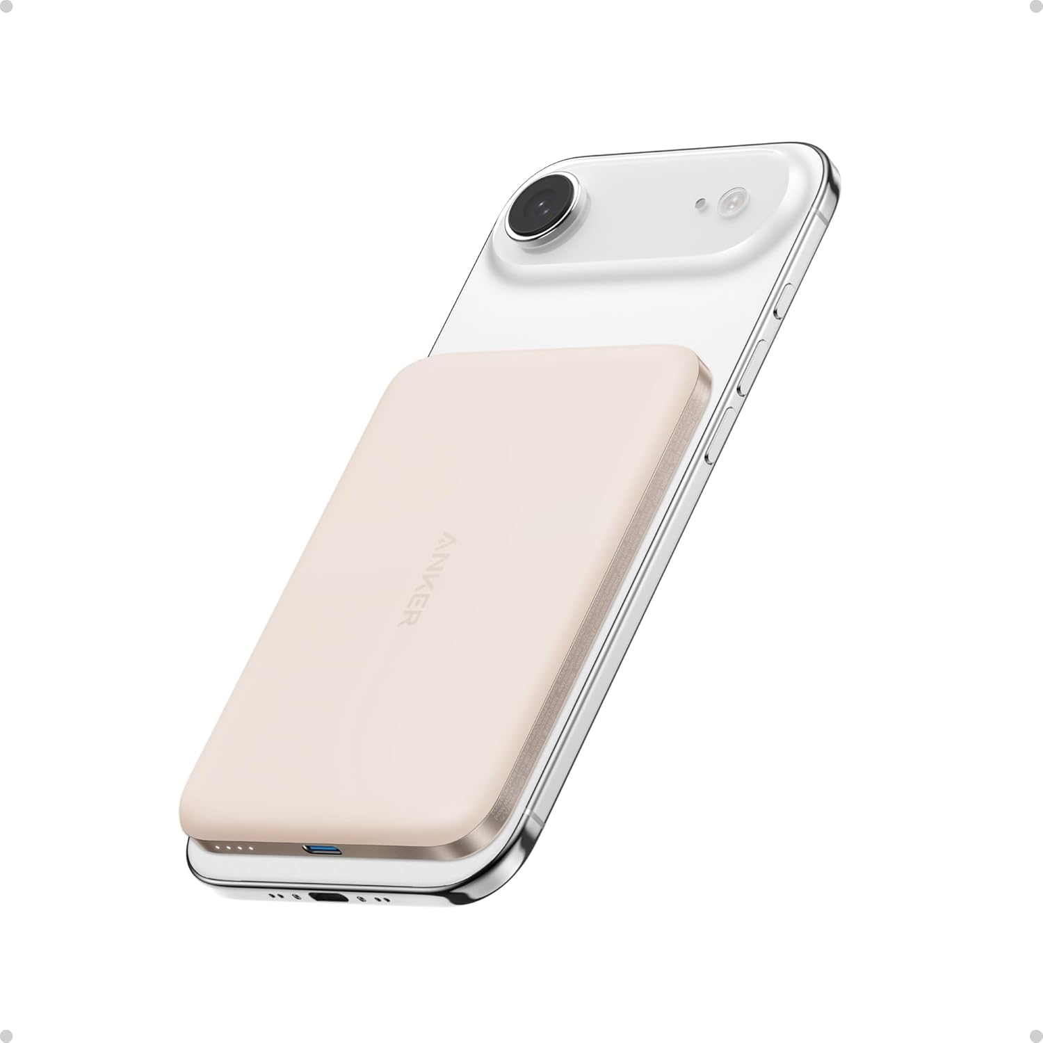 Anker Nano MagSafe Power Bank, Ultra-Slim 5,000mAh Magnetic Wireless Charging Battery, Qi2 Certified 15W Max MagSafe-Compatible Portable Charger, Ergonomic Design, for iPhone Air/17/16 Series