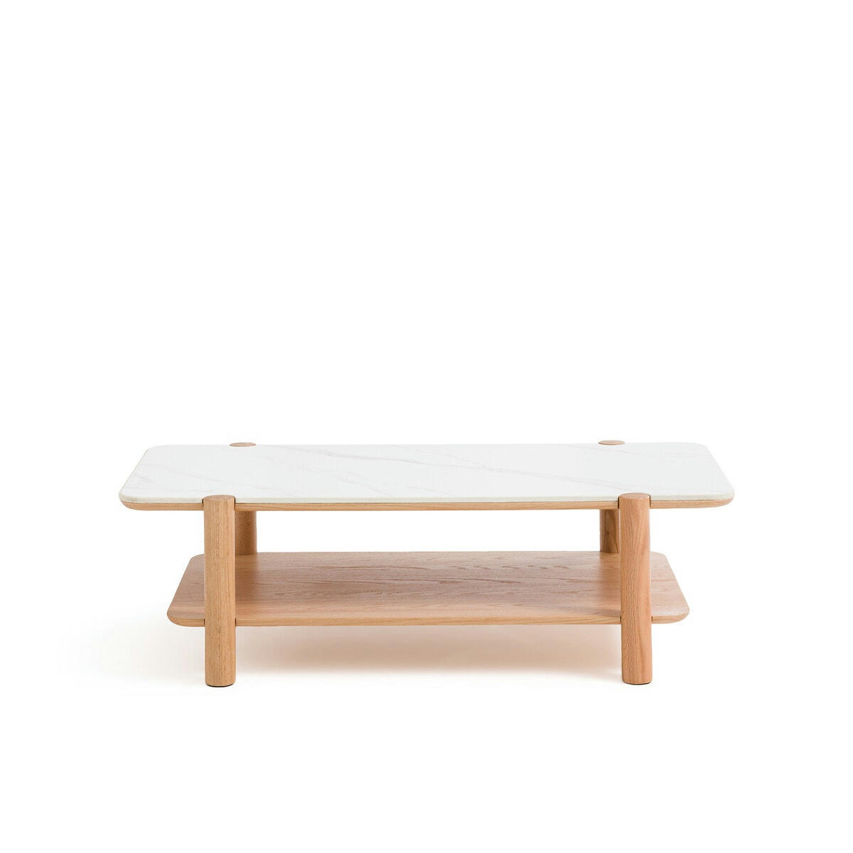 Table basse chêne et marbre reconstitué, Ambre