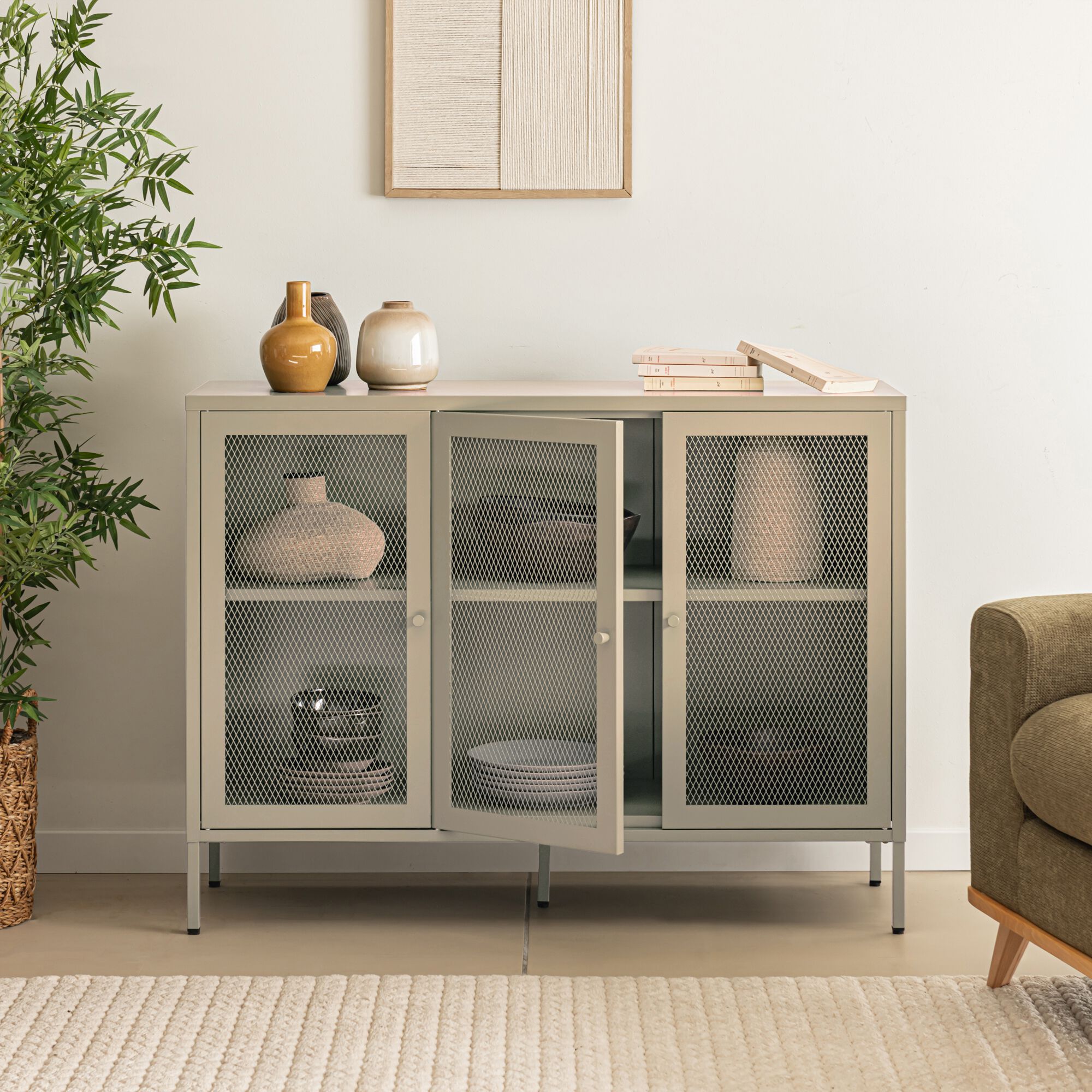 FAYNA - Buffet 3 portes battantes en acier - beige sable