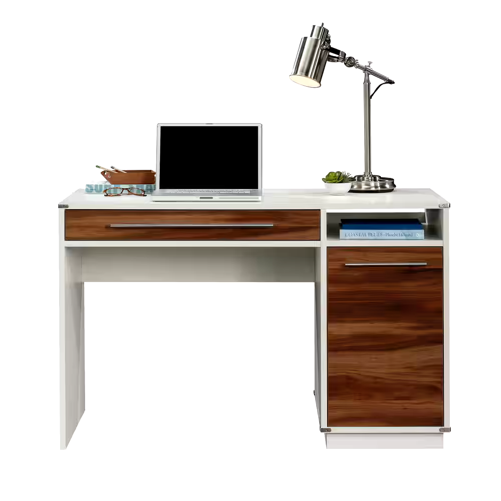 Sauder Vista Key Single Pedestal Desk with Storage, Pearl Oak