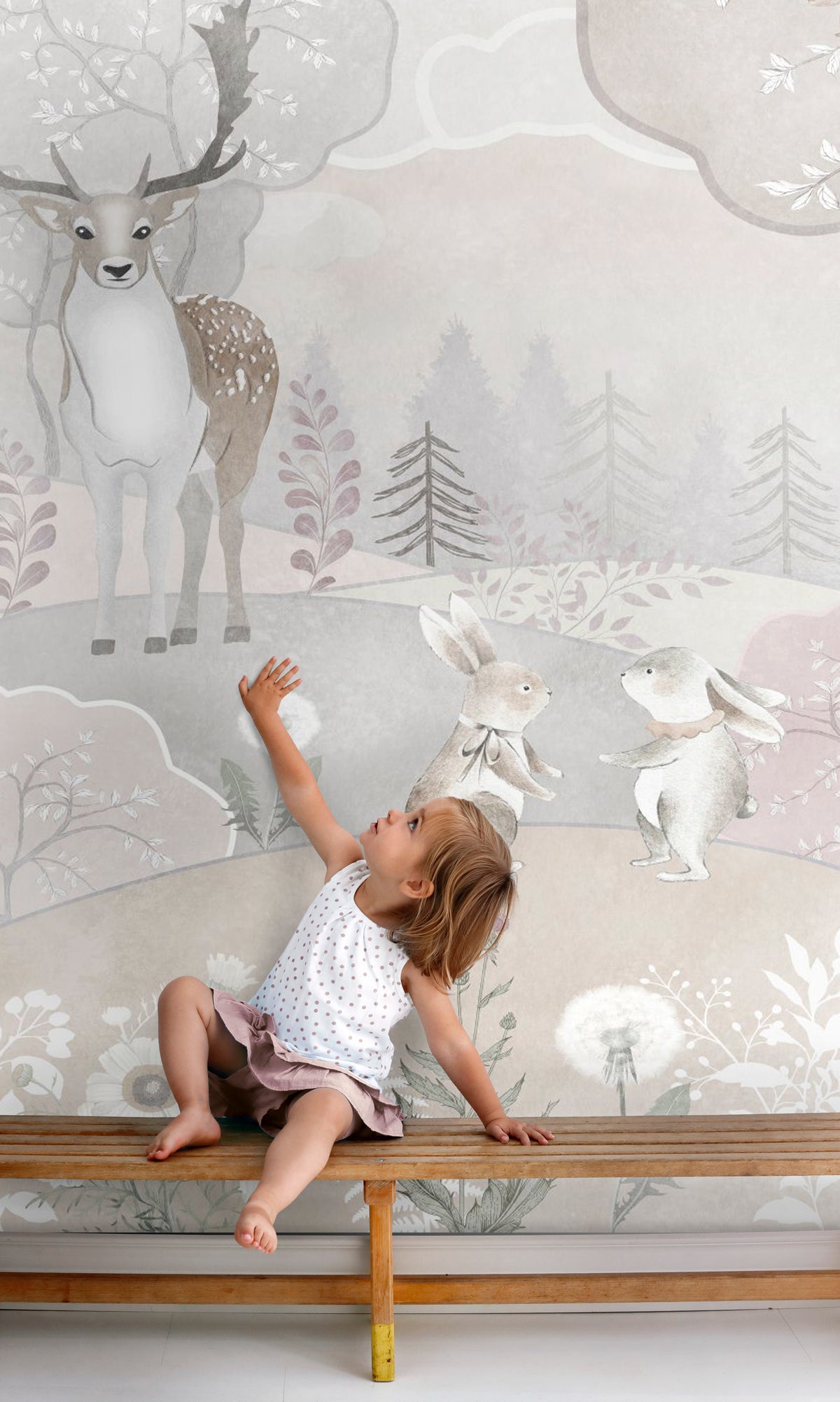 Sanders & Sanders fotobehang bosdieren beige en oudroze - 250 x 279 cm - 950036