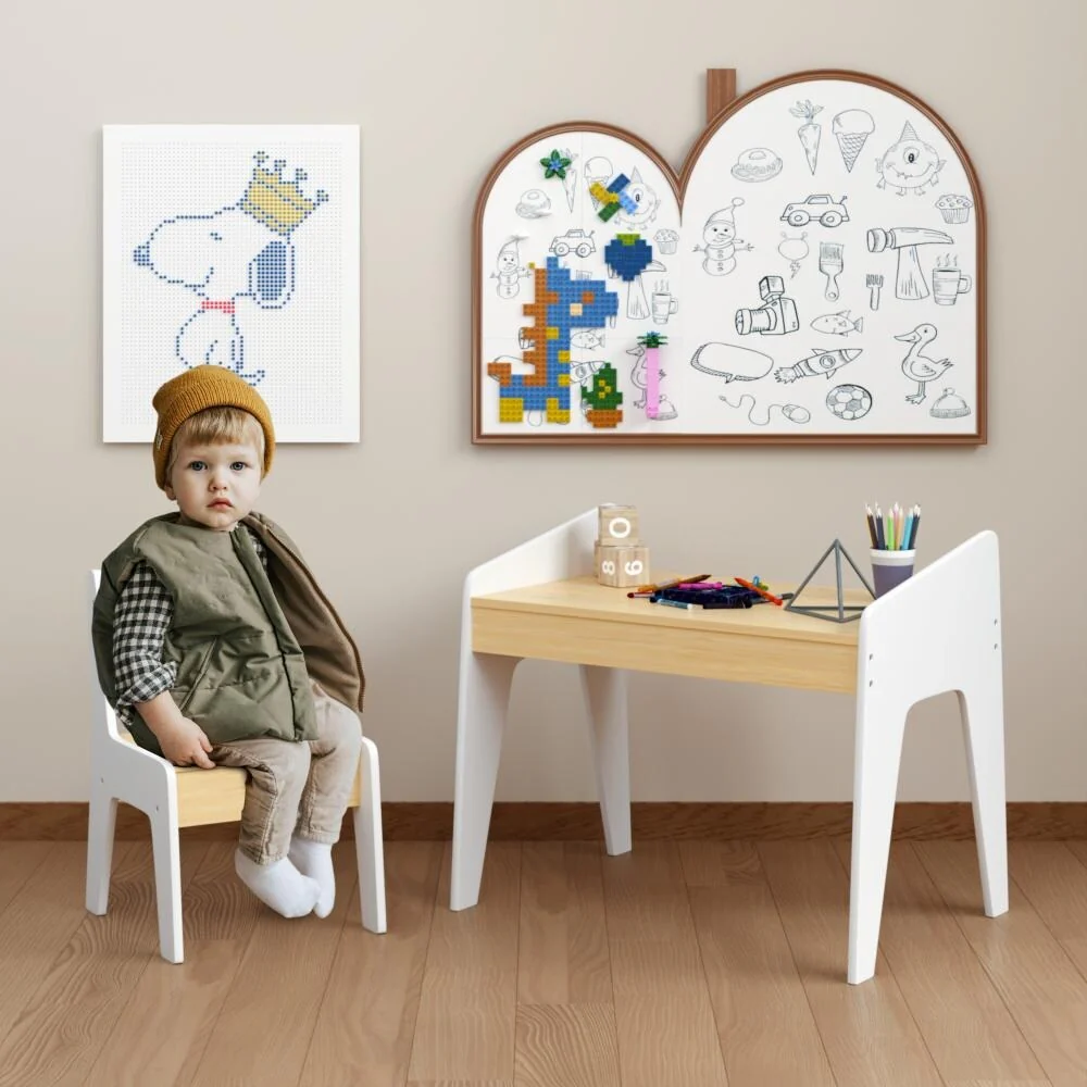 Wooden Kids Table Set with One Chair