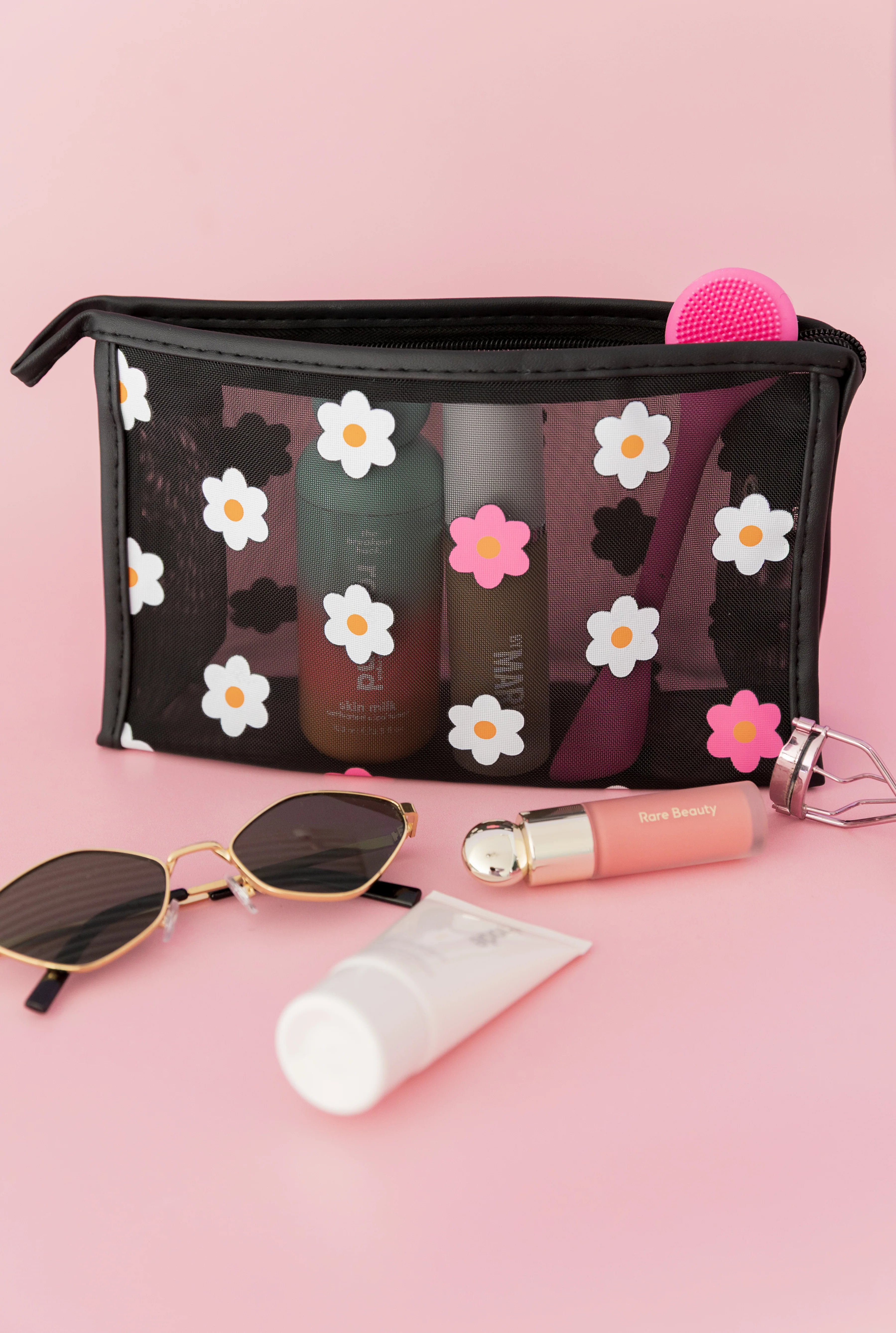 Floral Cosmetics Bag in Black