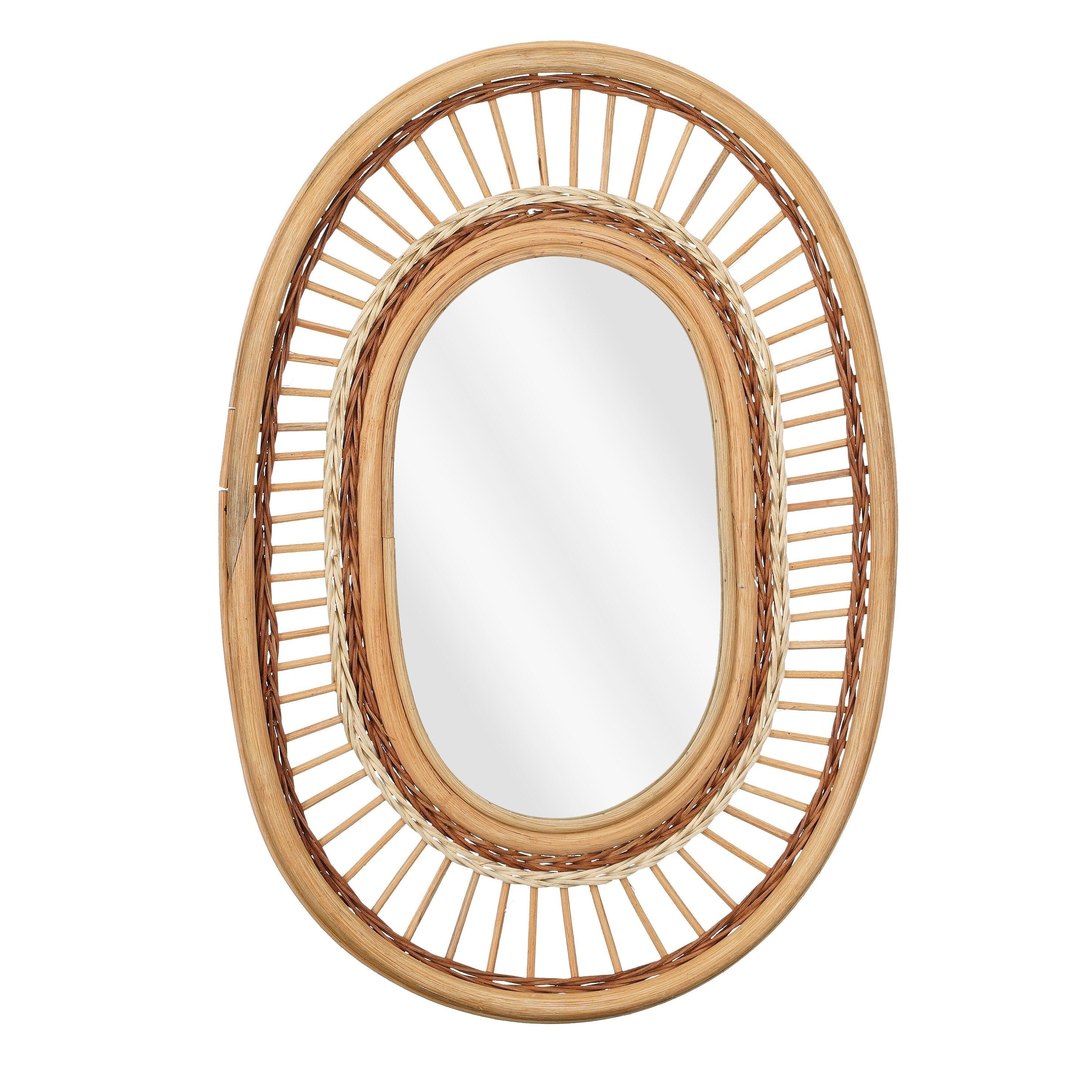 Mica Decorations Oval Wandspiegel - L59 x B40 x H3 cm - Rotan - Lichtbruin