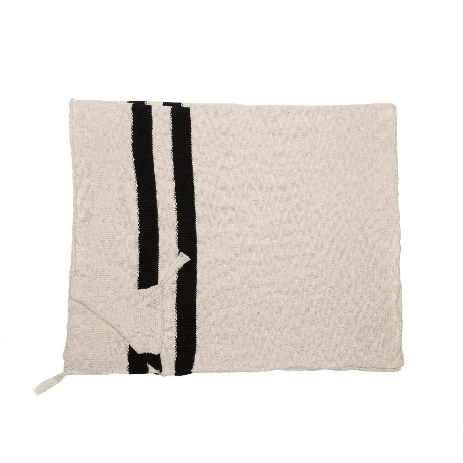 - Couverture lavable rayée noire et beige 125 x 150 cm