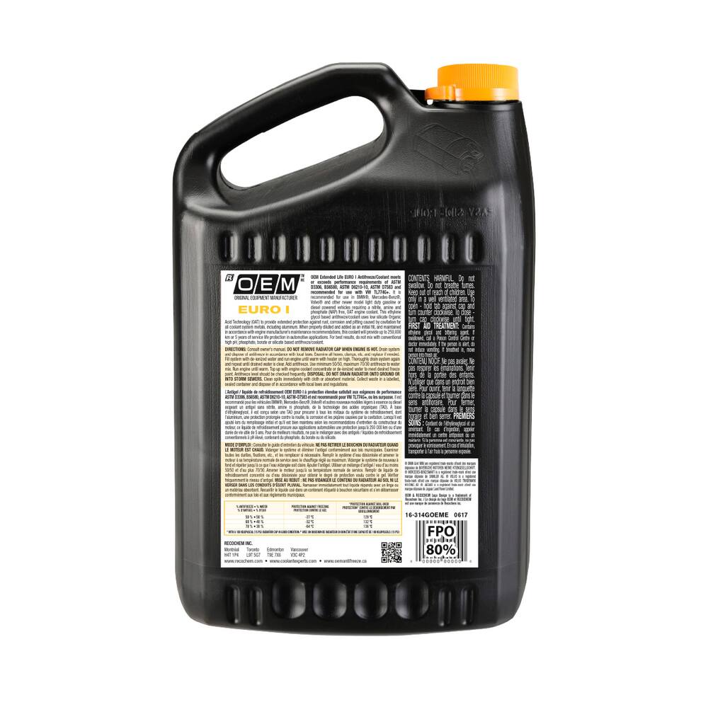 OEM Concentrated Anti-Freeze/Coolant, BMW/Jaguar/Mercedes-Benz, Euro I, 3.78-L