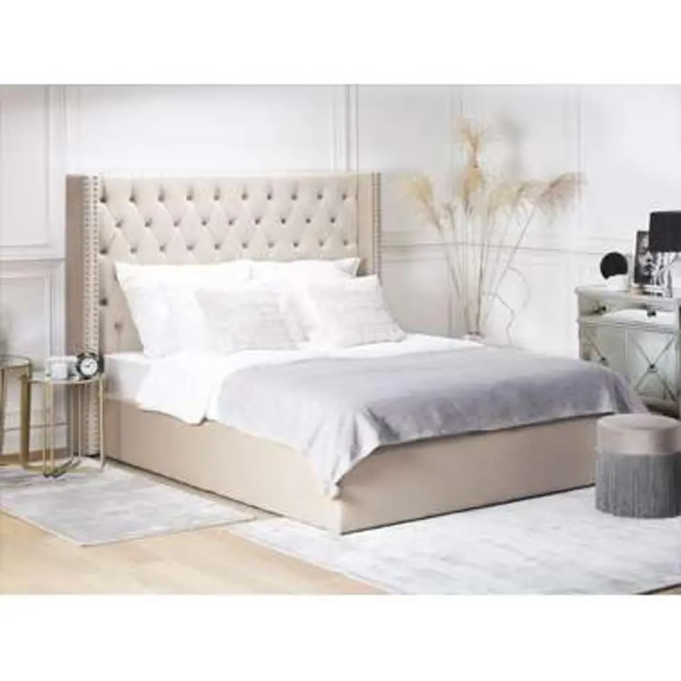 LUBBON - Bed met opbergruimte - Beige - 160 x 200 cm - Fluweel