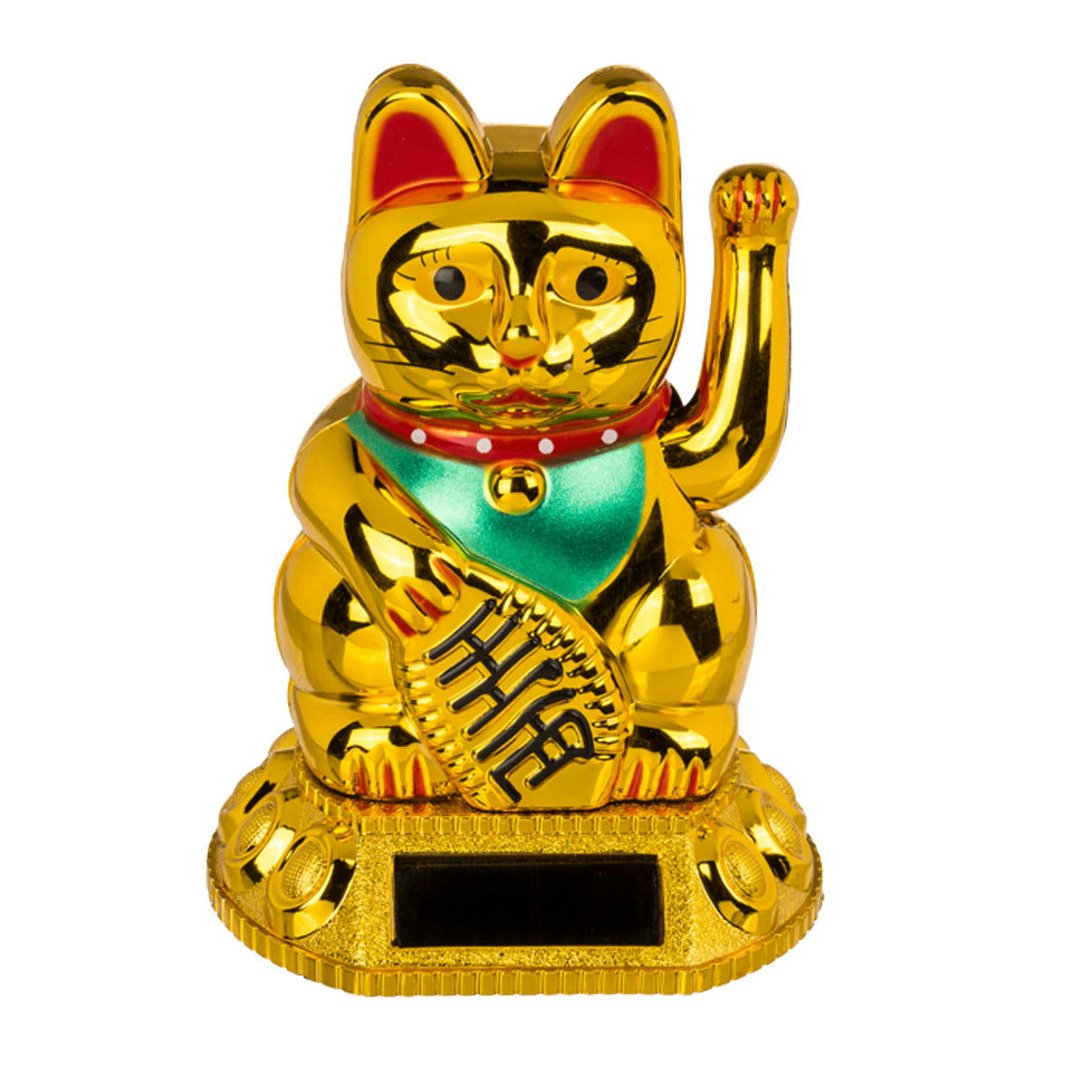 - Figurine solaire chat porte bonheur or