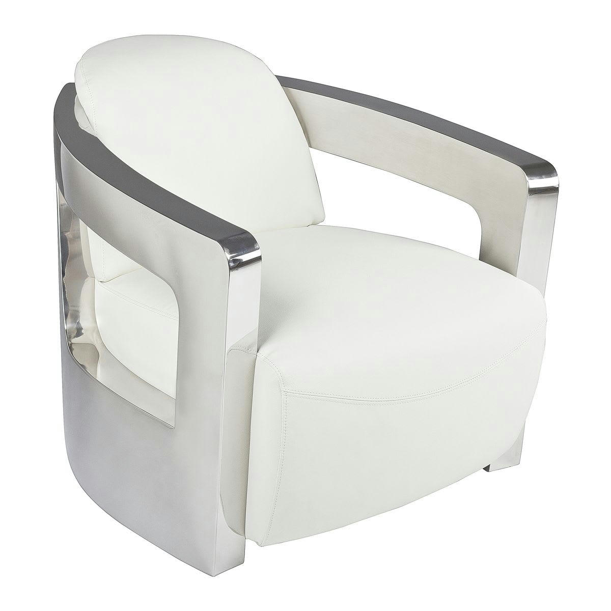 ODYSSEE - Fauteuil en cuir blanc et structure en acier inoxydable