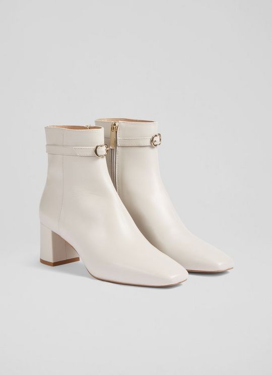 Natalia Cream Leather Ankle Boots