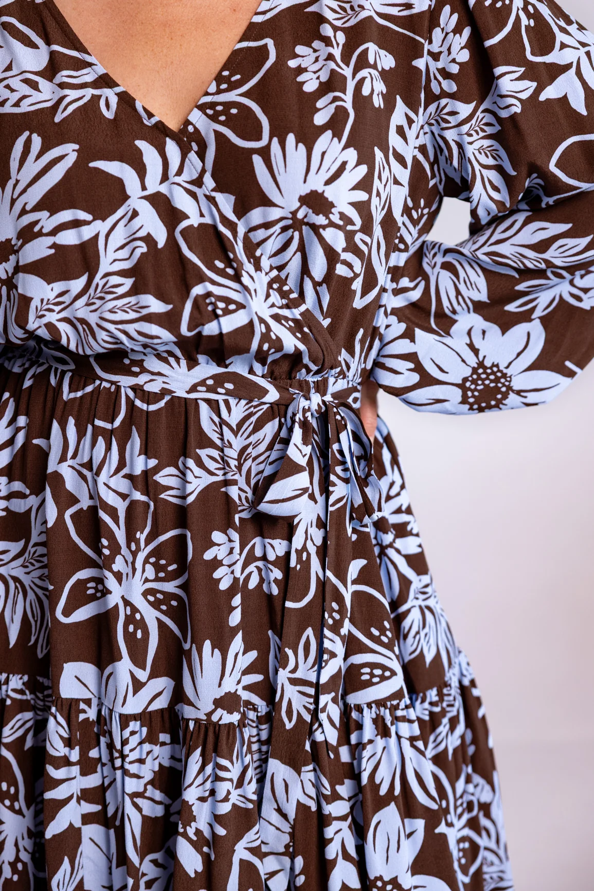 Deni Long Sleeve Dress in Blue Lani Chocolate