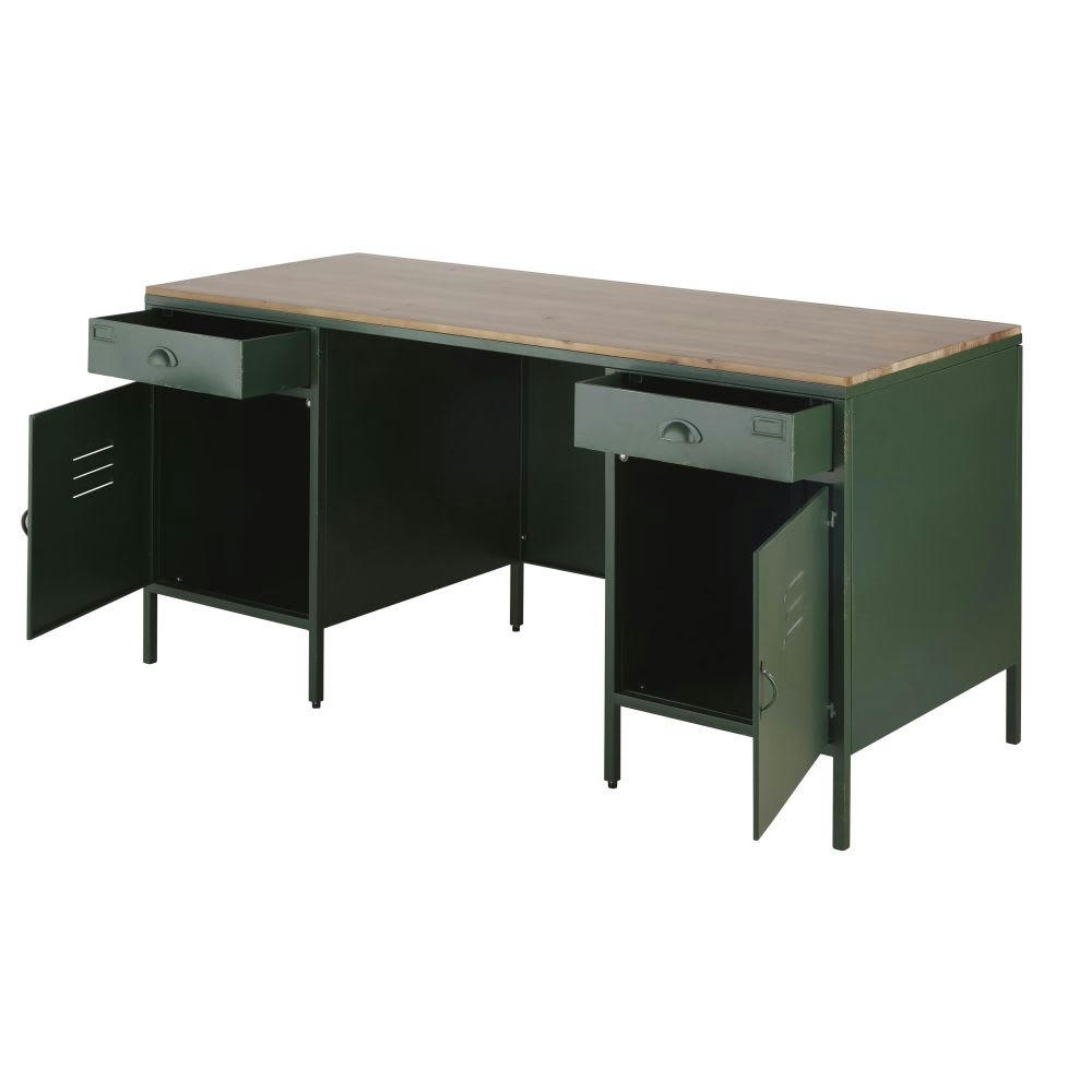 Chilham - Bureau 2 portes 2 tiroirs en métal vert