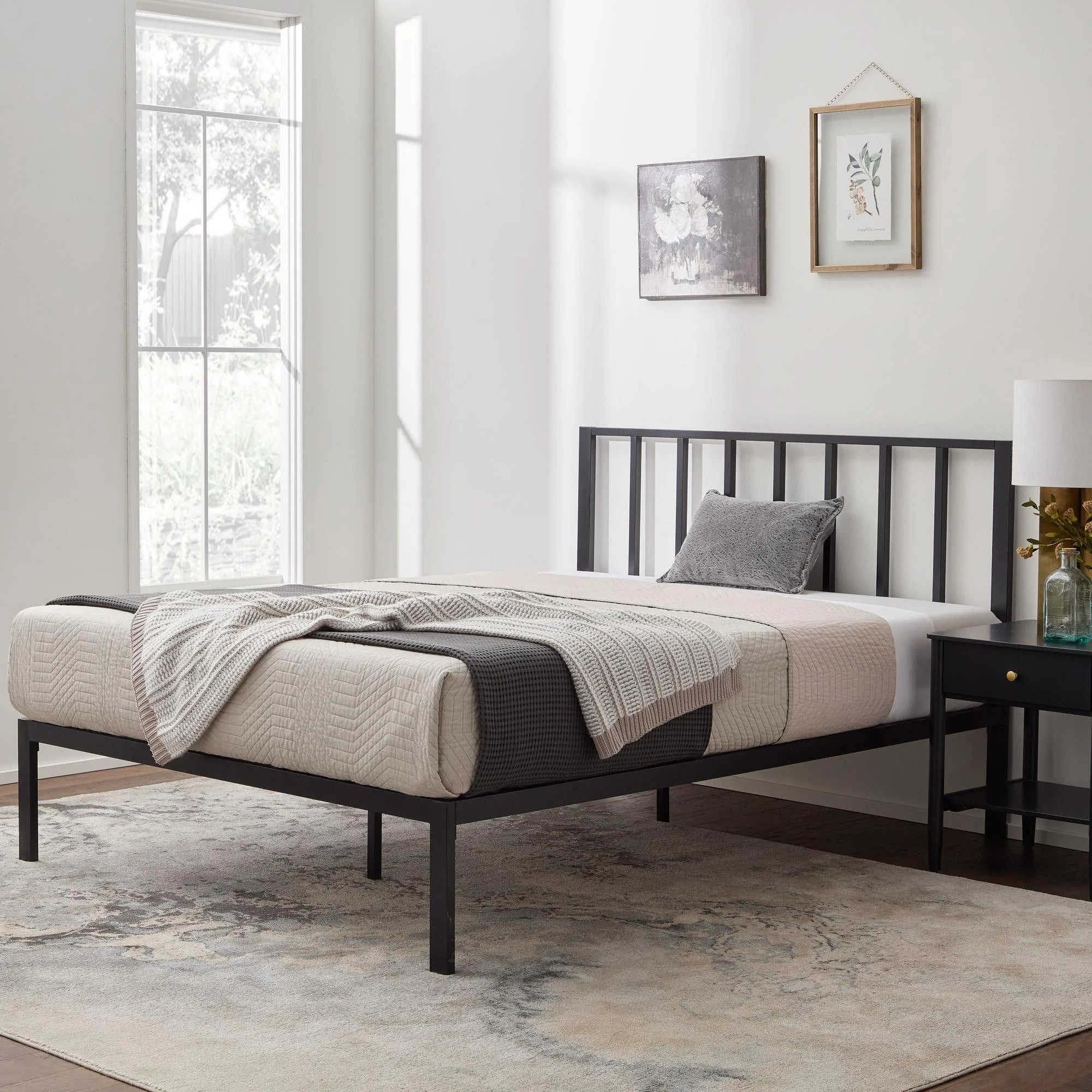 Brookside Lori Metal Platform Bed with Vertical Bar Headboard