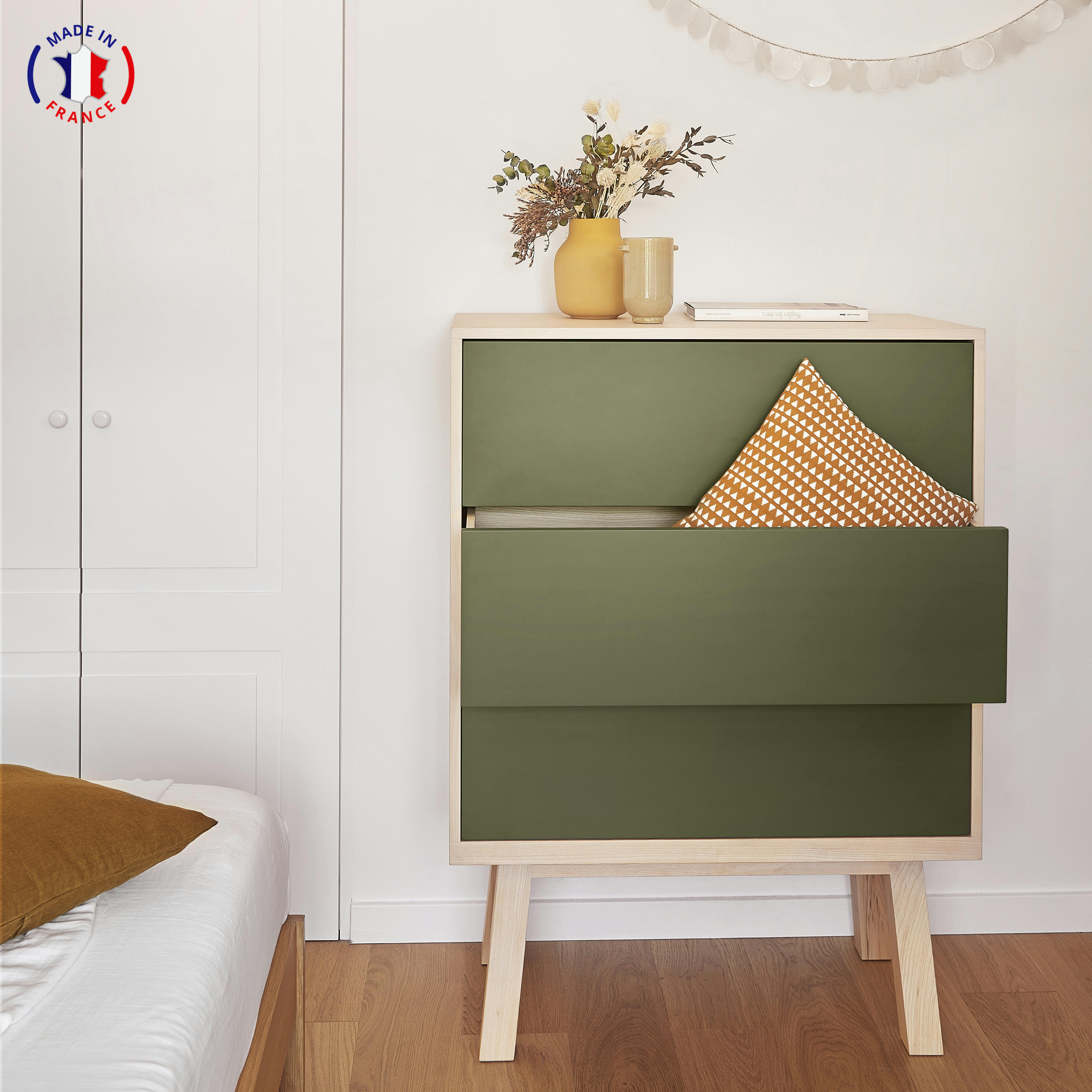 KUBE - Commode 3 tiroirs de 90 cm de large, en frêne