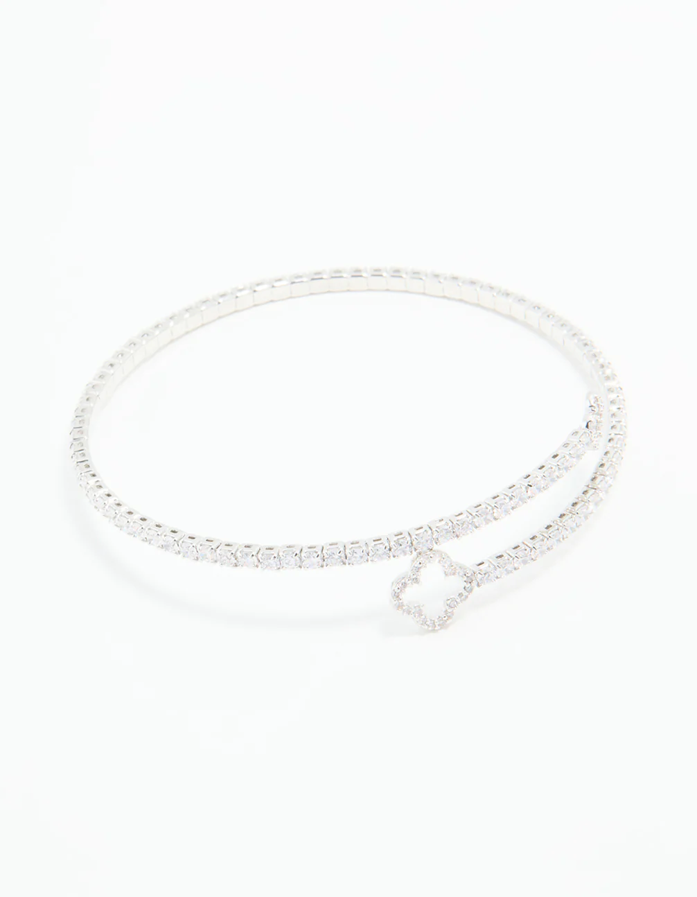 Silver Cubic Zirconia Open Floral Bangle