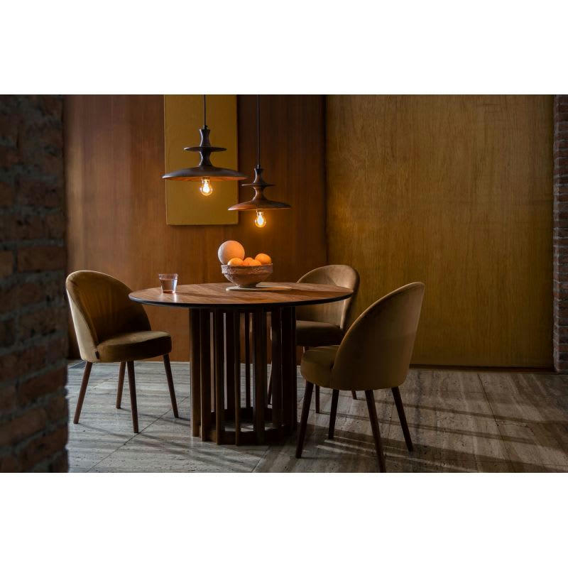 BARLET - Table de repas ronde en bois de noyer D120