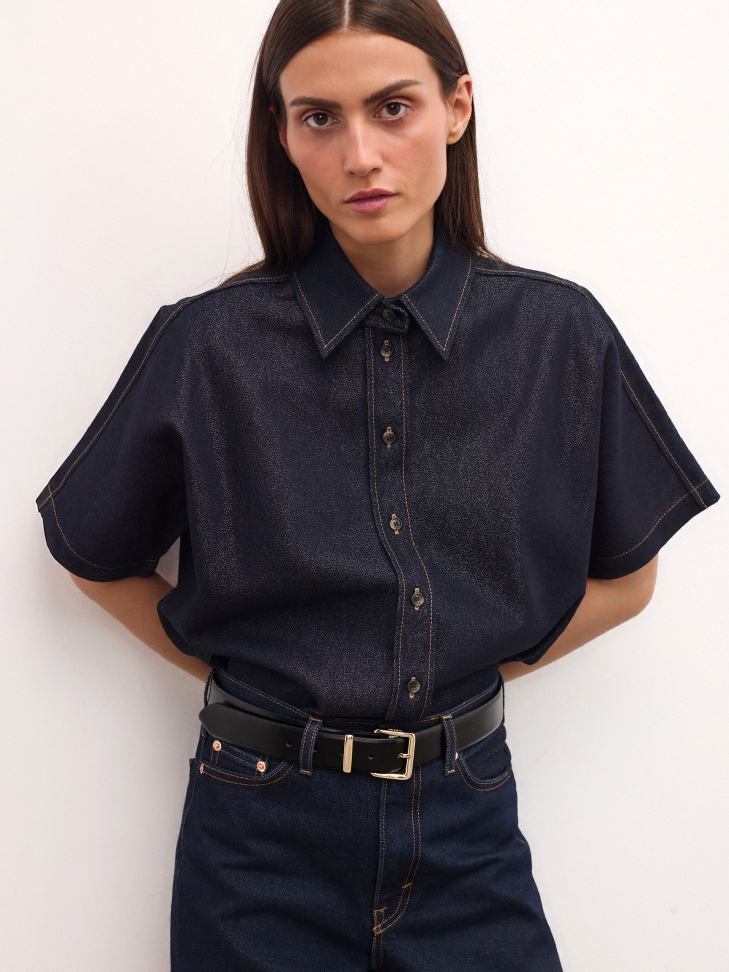 Black leather belt with gold buckle