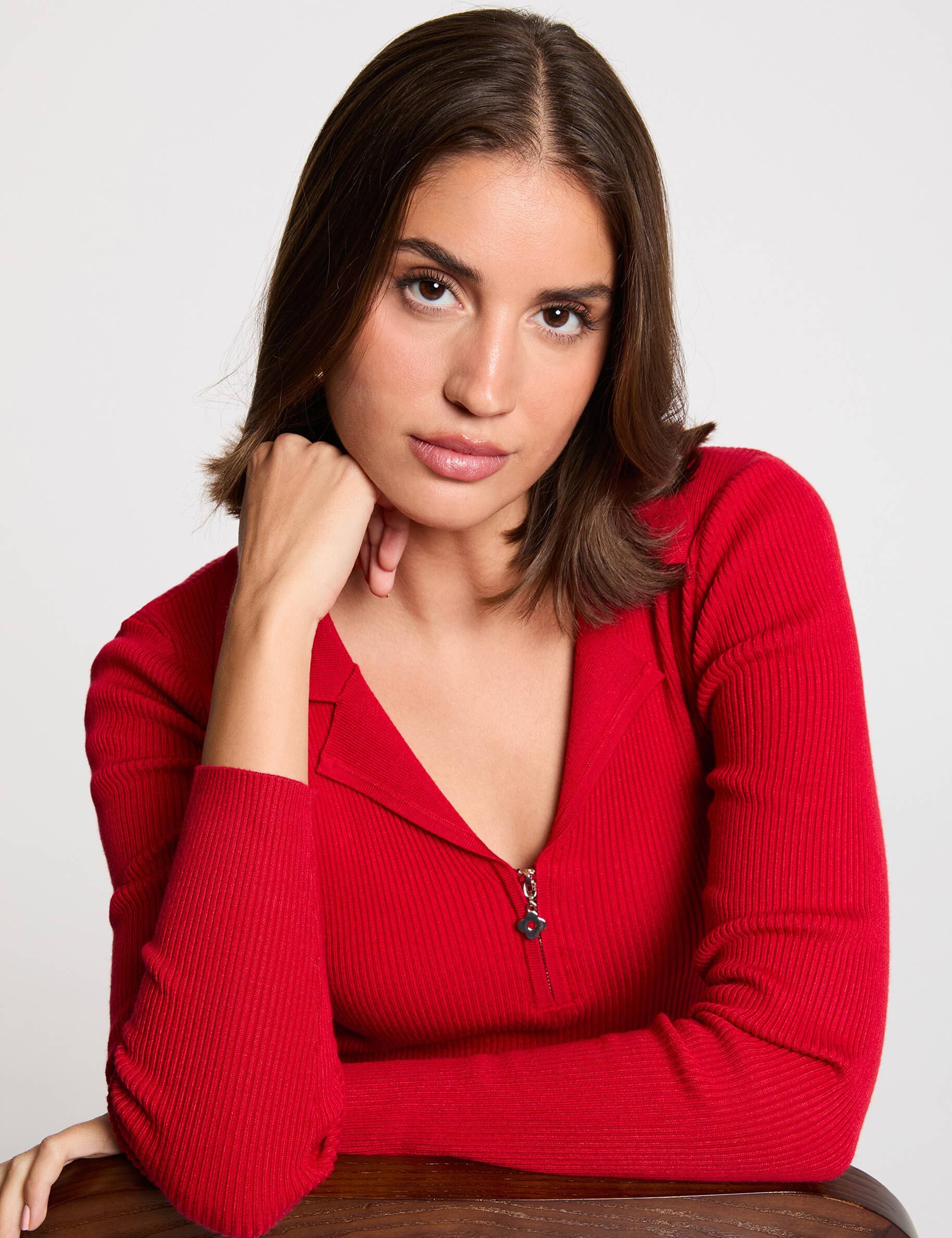 Fitted Sweater With Tailored Collar Red Women