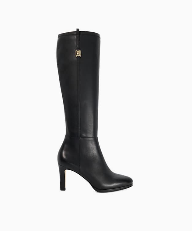 Signets Black - Leather Heeled Knee-High Boots