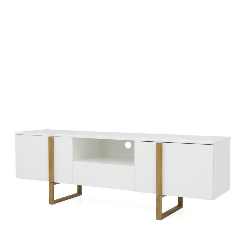 BIRKA - Meuble TV en bois 2 portes 1 tiroir L177cm blanc