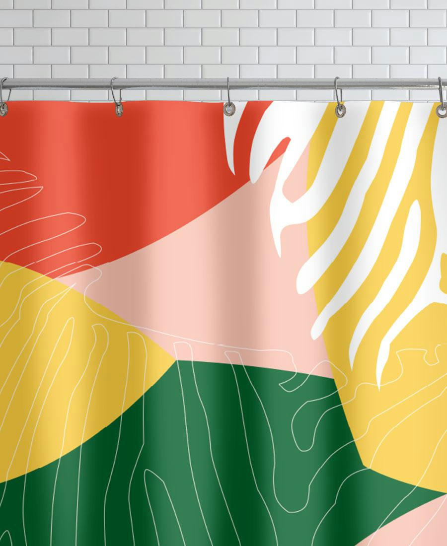 JUNGLE ORANGE - Rideau de douche en polyester en jaune & rouge 150x200