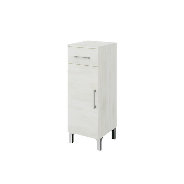 Meuble Sur Pied H88cm Avec Porte En Chêne Blanc Et Tiroirs Avec Poignées Chromées Rimini