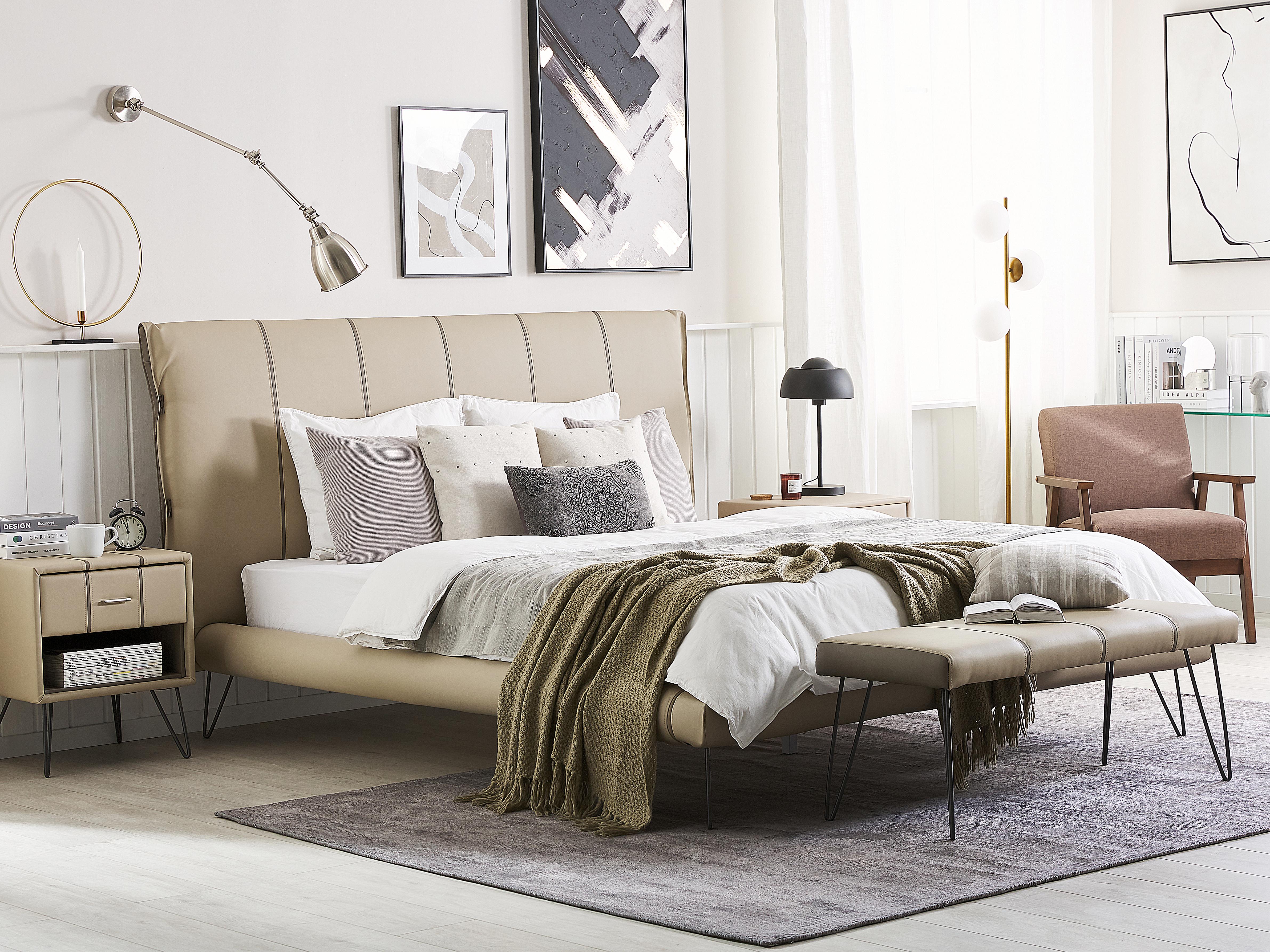 Bedroom Set Faux Leather BETIN 180 x 200 cm (EU Super King) Sand Beige
