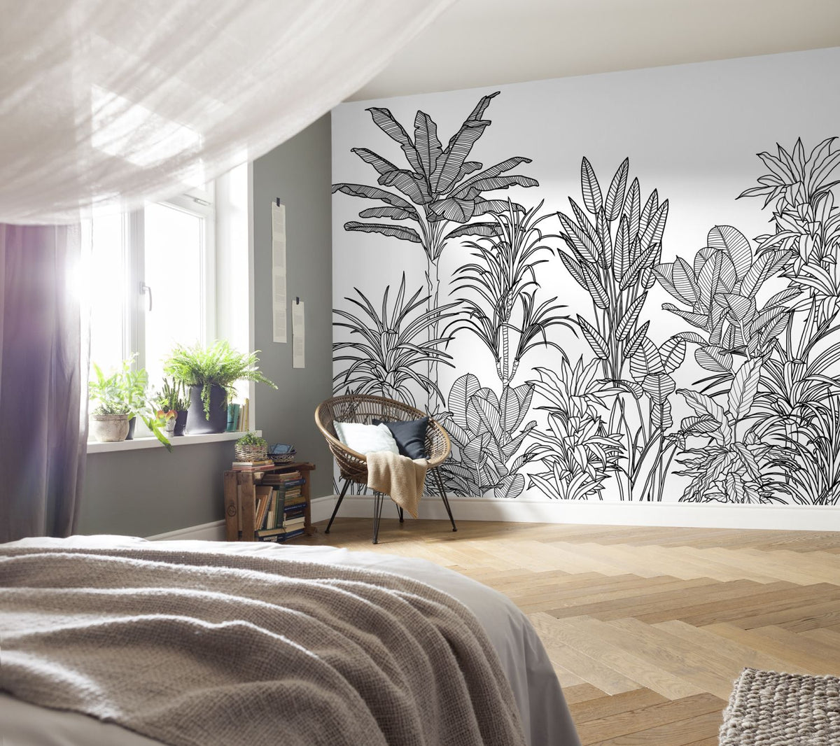 Komar fotobehang palmbomen zwart wit - 350 x 250 cm - 611218