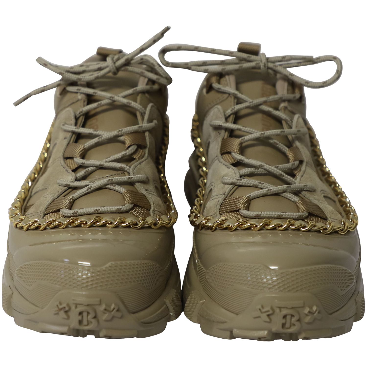 Burberry Preloved Gold Chain Arthur Sneakers in Khaki Leather