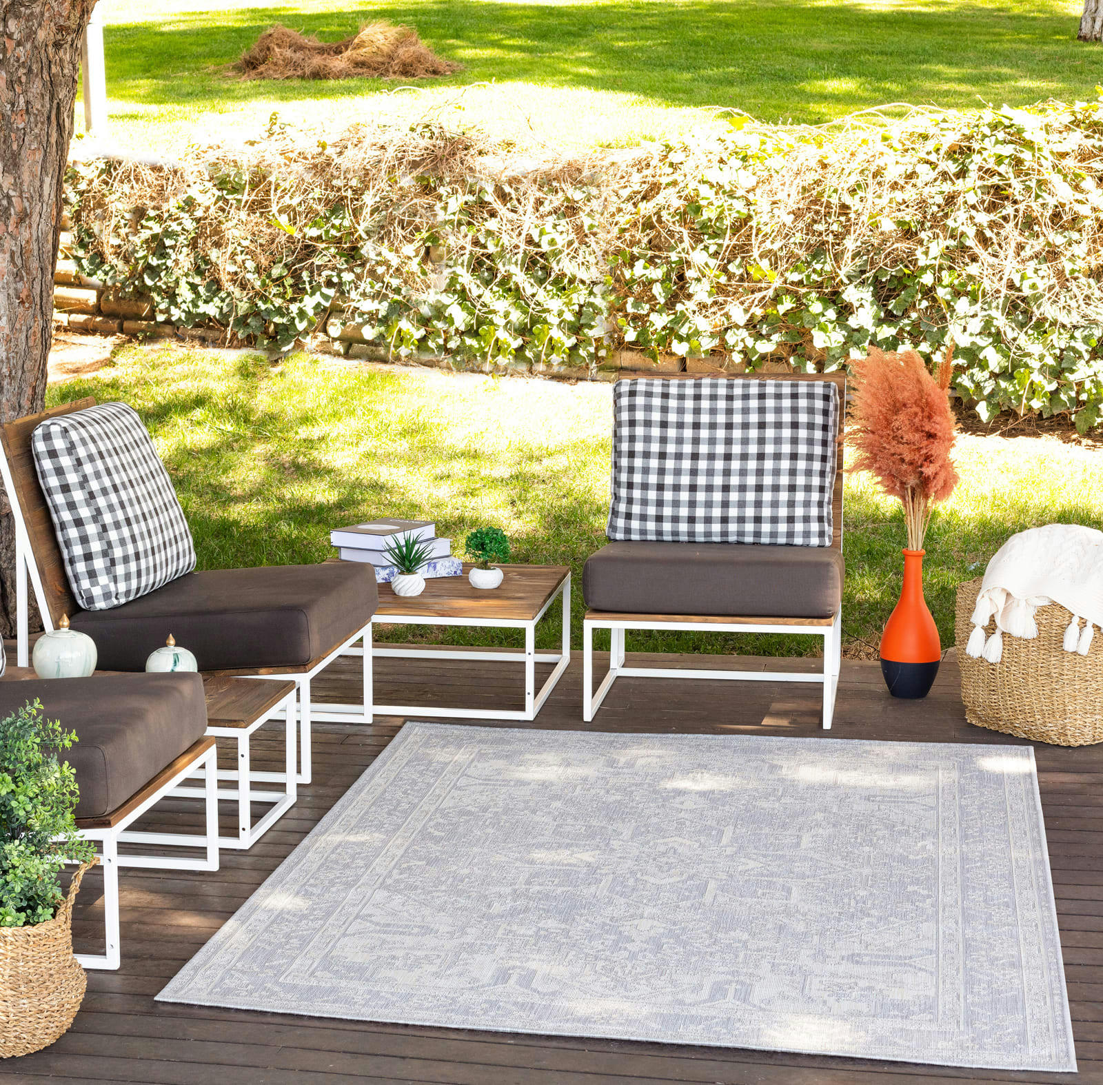 ELLY - Tapis d'Extérieur/Intérieur Gris/Ivoire 160x213