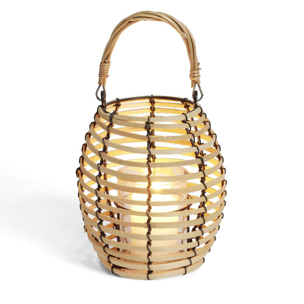 Lanterne rotin beige et noir Ø17xH17cm
