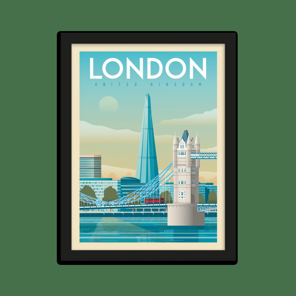 - Affiche Londres Tower Bridge + Cadre Bois noir 21x29,7 cm