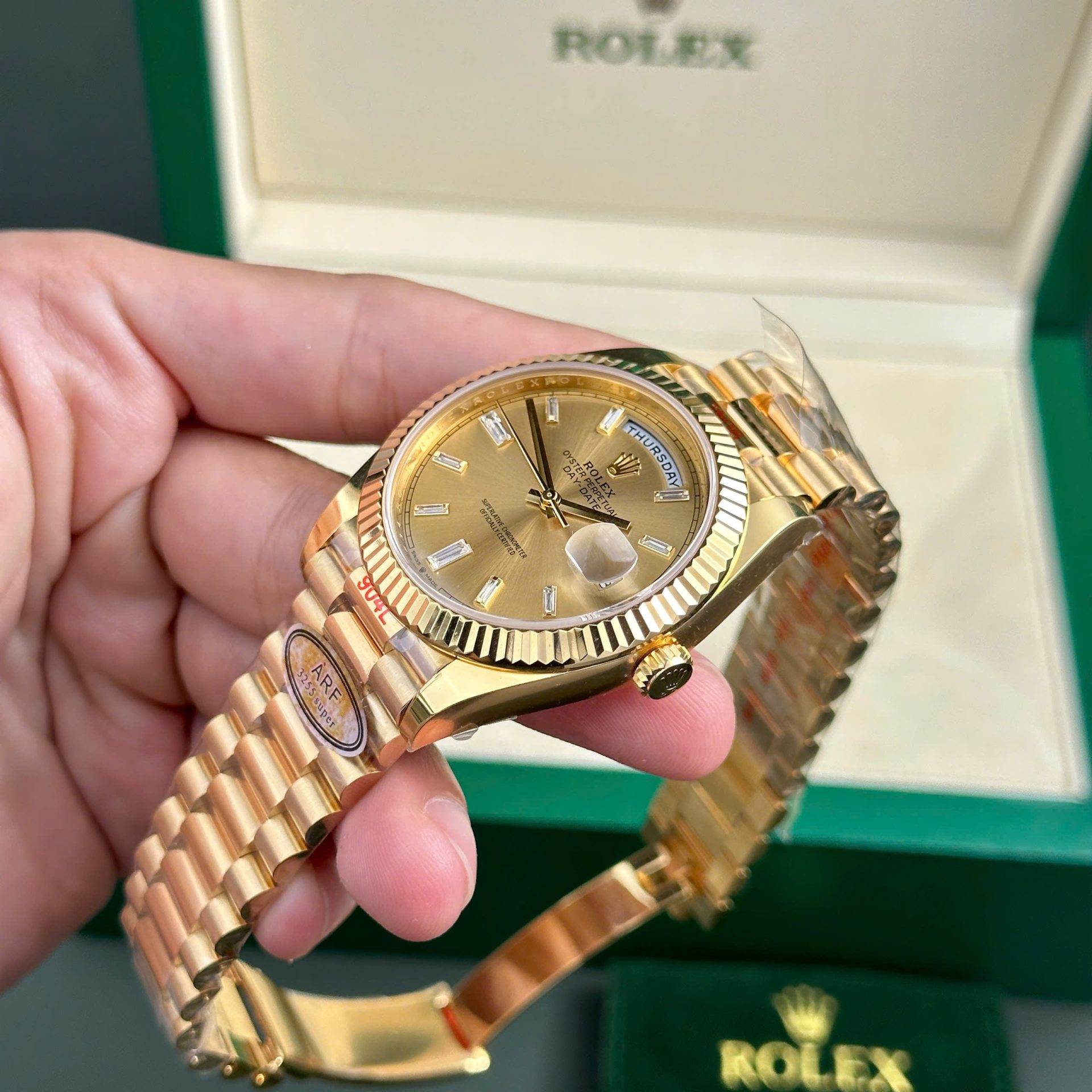 Rolex Day-Date 228238 YG Plated Champagne Dial CZ Diamonds 40mm Super Clone
