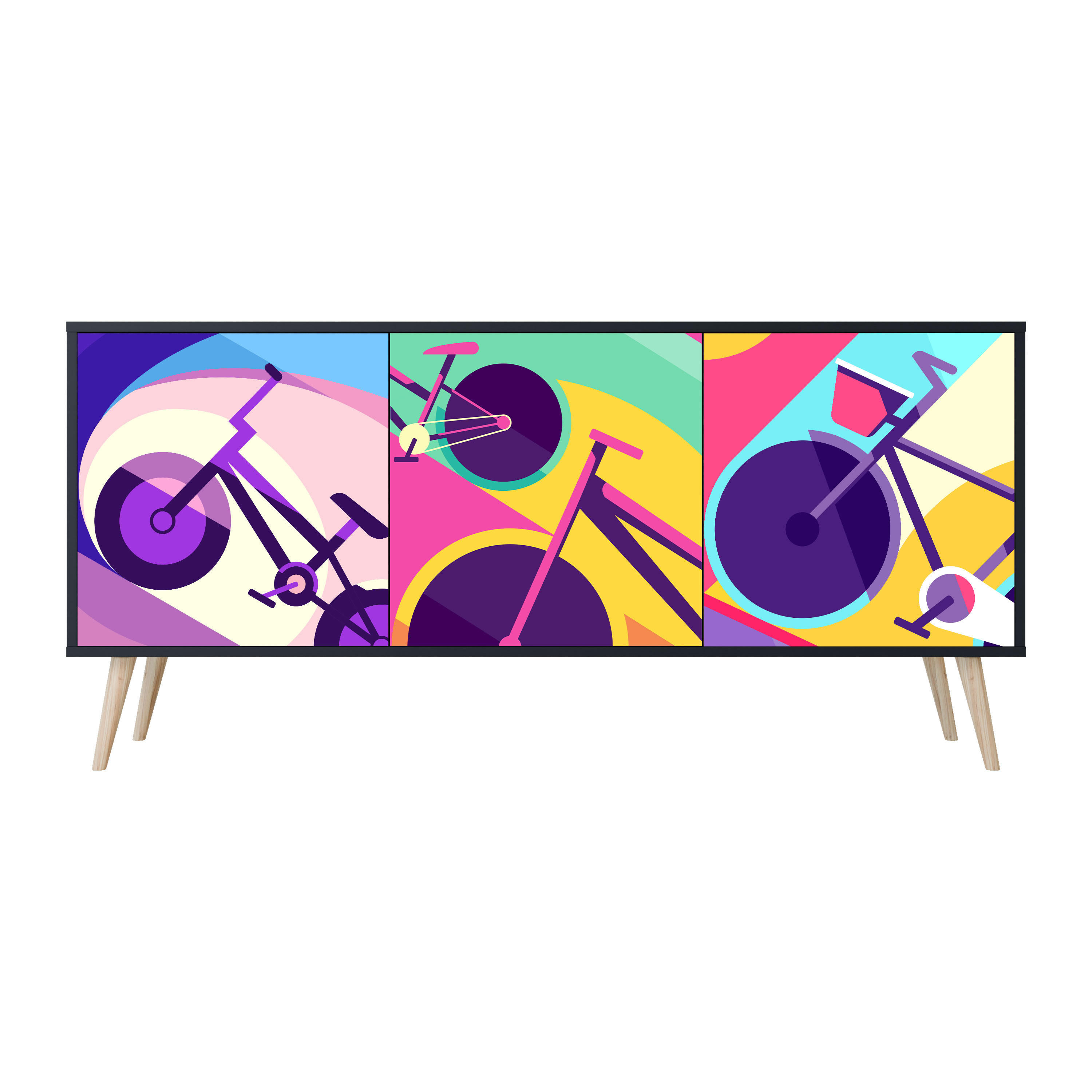 BIKE DREAMS Komoda 3 drzwi Czarna-Bukowa skośna