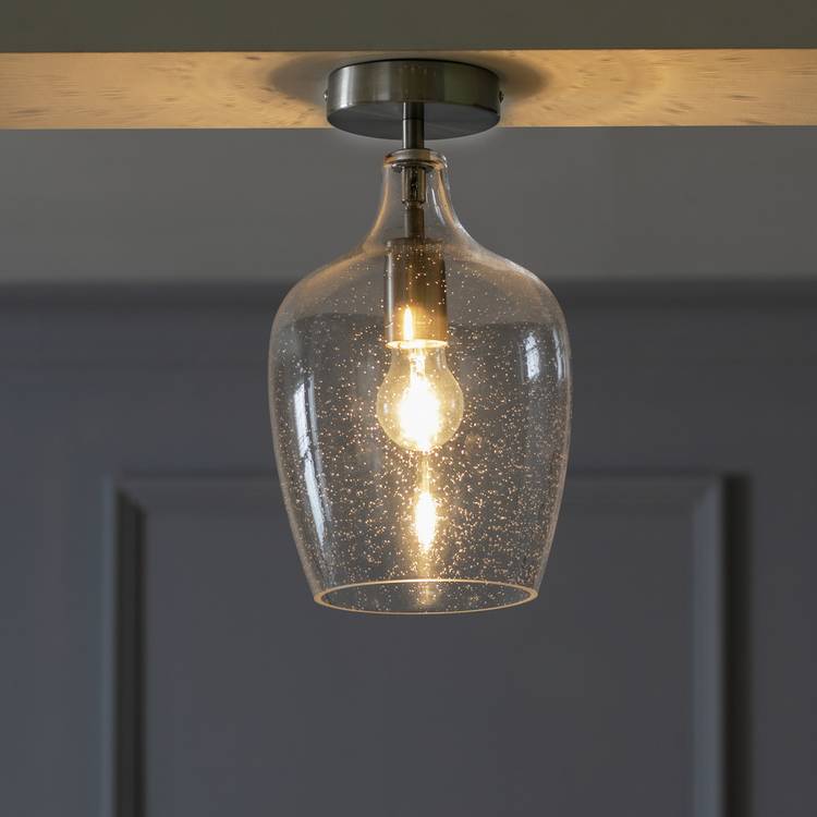 Habitat Abas Glass Flush to Ceiling Light - Satin Nickel