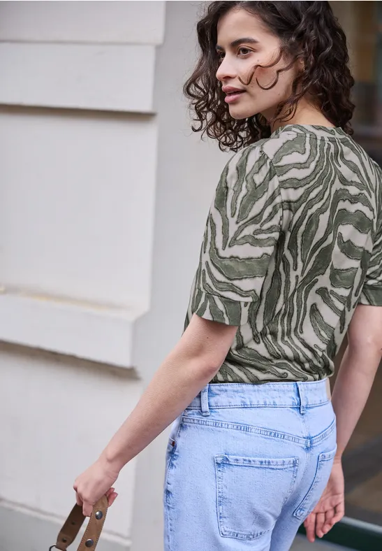 T-Shirt mit Rundhals und Puffärmeln