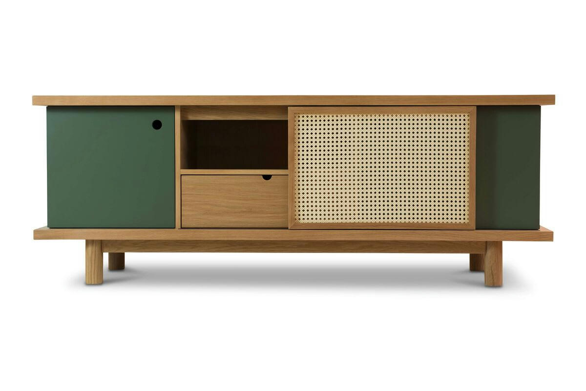 TAMMEA - Buffet vintage en chêne beige et vert