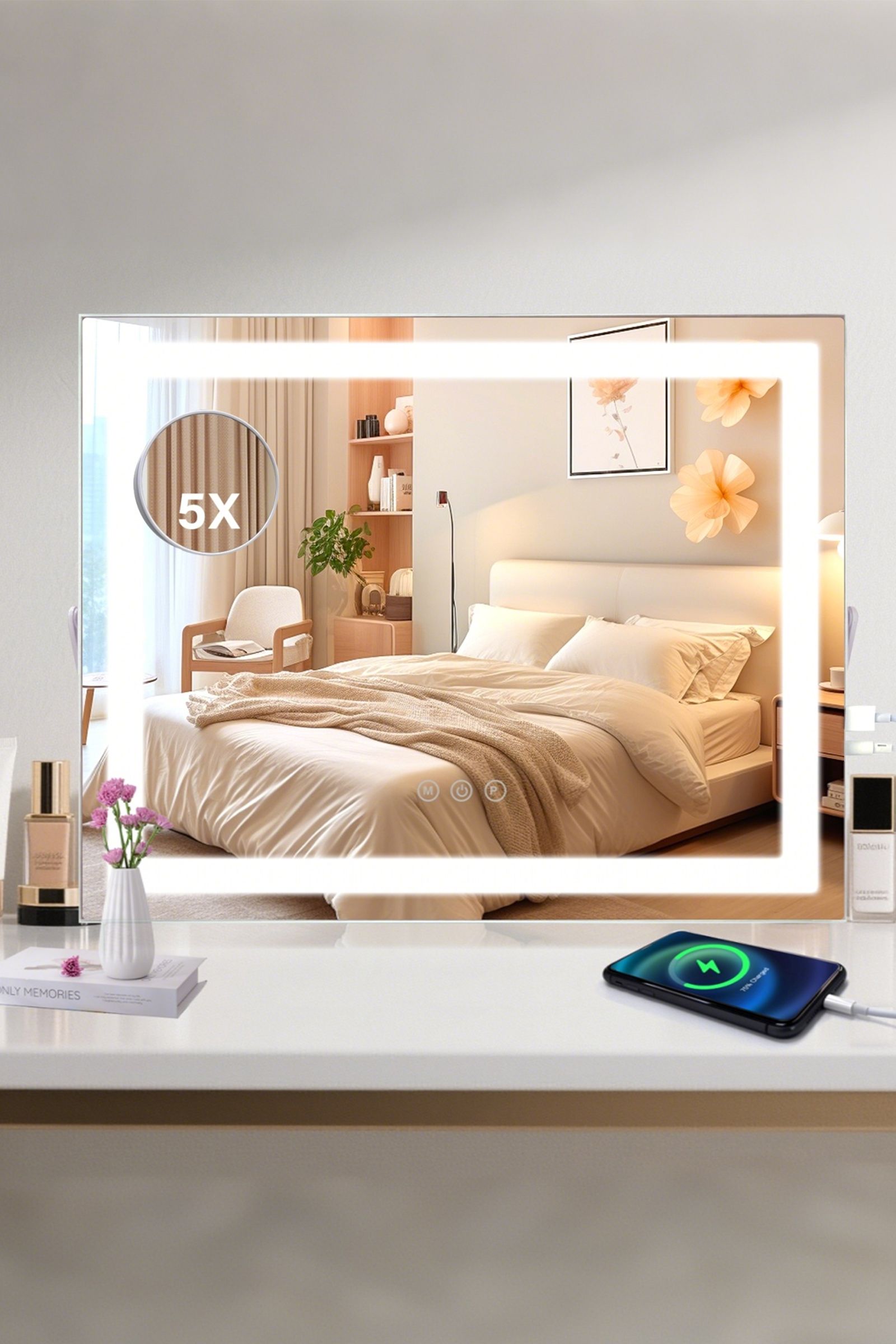 INMTFEI Hollywood Vanity Mirror with LED Strip 3 Light Modes Makeup Mirror