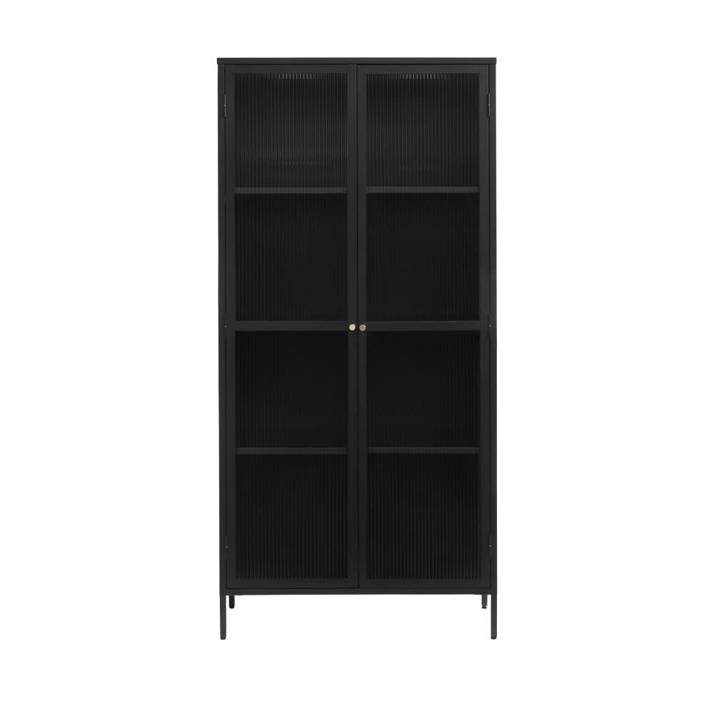BJORN - Vaisselier 2 portes en verre stié et métal H190cm noir
