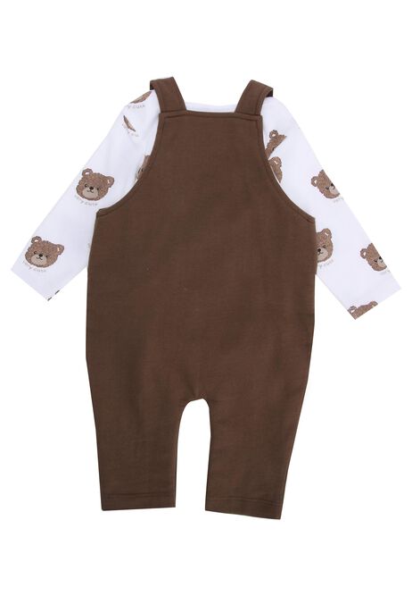 Baby Boys Brown Bear Dungarees & Bodysuit Set