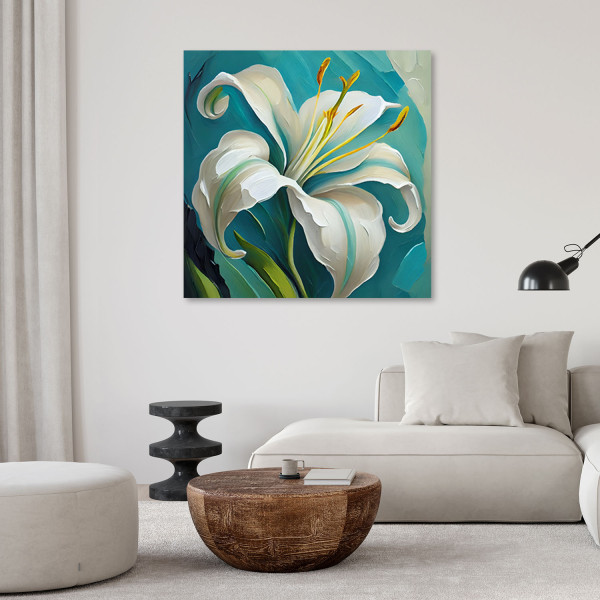 Feeby Obraz, Lilia turkusowy malowany 30x30