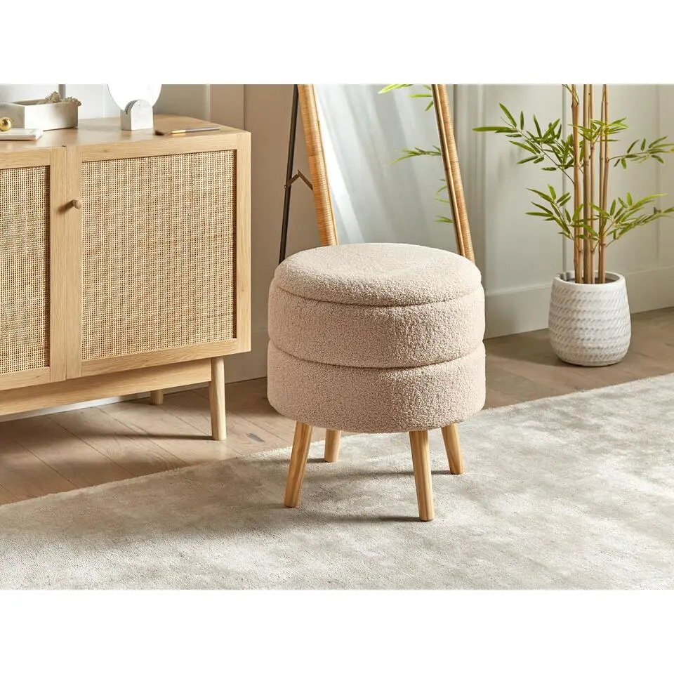 OKATON - Hocker met opbergruimte - Beige - Boucl&eacute;